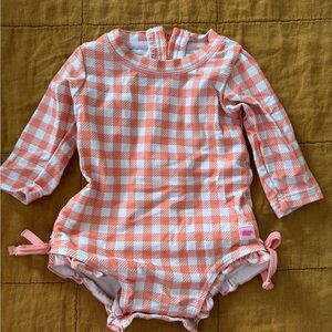 Orange and White Gingham Ruffle Butts bathing suit